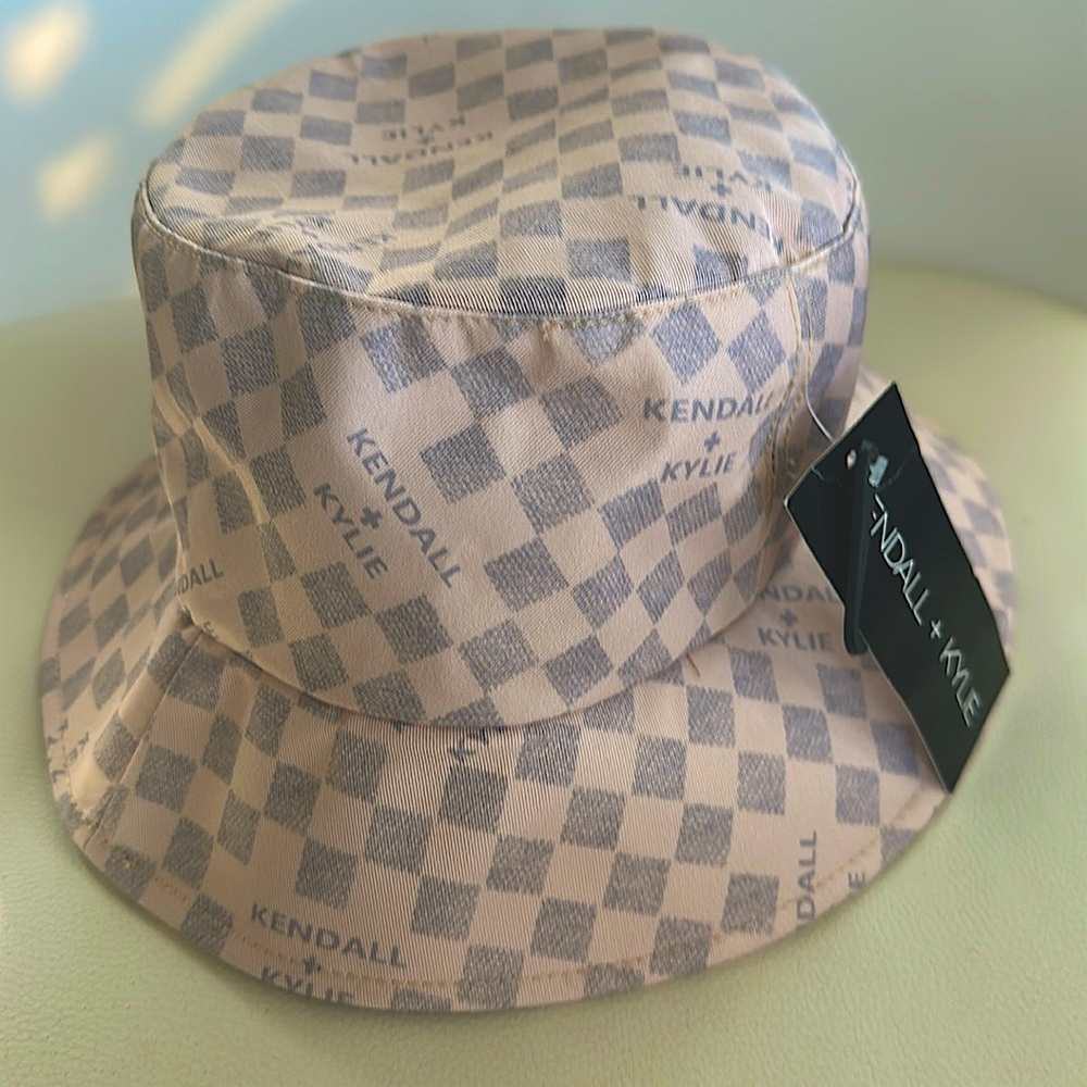 Kendall + Kylie Checker Monogram Bucket Hat One Size NWT. Two pink one black